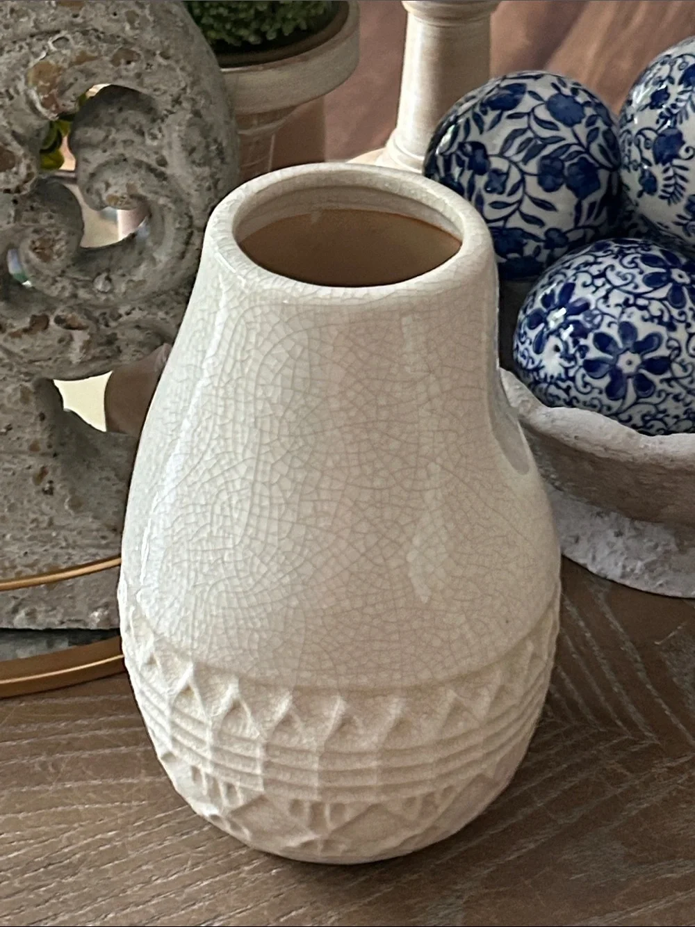 NEW! Southwestern Creamy White Textured Glazed Ceramic Vase